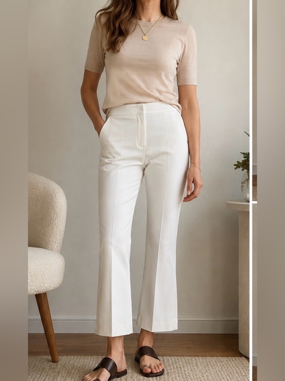 Theory Seamed Kick Flare Crop Pants White Size 6 NWOT